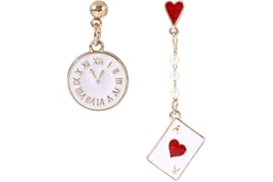 FUTIMELY Queen of Hearts Dangle Drop Earrings, Asymmetric Long Clock Poker Earrings Queen of Hearts Costume Accessories for Women Halloween Theme Accessories