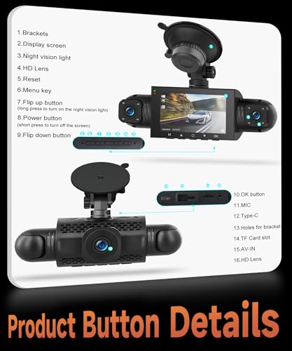 4 Channel Car Dashcam 360°, 4 HD 1080P Front and Rear Left Right Camera, 3 Inch 1080P Dash Cam with 8 IR Night Vision/Loop Video/24H Parking Monitor/G-Sensor