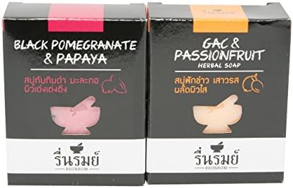 SET REUNROM GAC & PASSIONFRUIT + BLACK POMEGRANATE & PAPAYA HERBAL NATURAL BATH & BODY BAR SOAP BRIGHTENING WHITENING SOFT SMOOTH SKIN