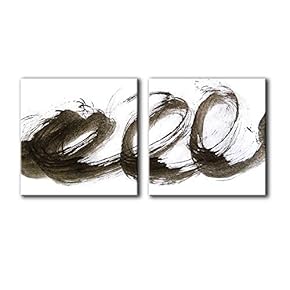 2 Panel Square Canvas Wall Art - Abstract Black Ink Strokes - Giclee Print Gallery Wrap Modern Home Art Ready to Hang - 12"x12" x 2 Panels