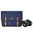 Canvas Camera Bag ZLYC Leather Trim Camera Case Waterproof DSLR Pouch Vintage Laptop Messenger Shoulder Purse for Women Men, Blue