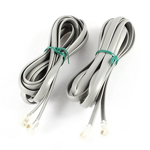 Uxcell 6P6C RJ12 Male to Male Flat Telephone Cable Cord, 2M 6-Feet, 2-Pieces, Gray