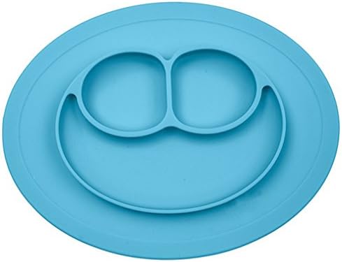 Silicone Placemat for Kids, Toddlers,Kitchen Dining Table Diner Portable Roll Up Non Slip Washable Restaurant Food Mat plate (Blue)