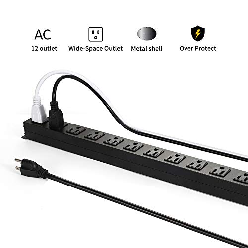 12 Outlet Metal Power Strip, 12 Outlet Power Strip with 6 ft Long