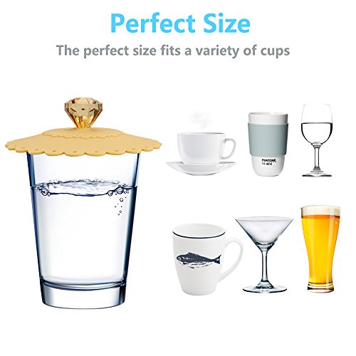 Food Grade Silicone Cup Lids, IPHOX Creative Diamond Mug Cover [Set of 6] Anti-dust, Airtight Seal, Silicone Drink Cup Lids, Hot Cup Lids (Lace) - Thumbnail 4