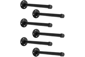 YCCO 12 Inch Industrial Pipe Shelf Brackets 3/4 Set of 6 - Black Iron Rustic Wall Mounted DIY Shelving Brackets Hanging Custom Pipe Brackets for Floating Shelves