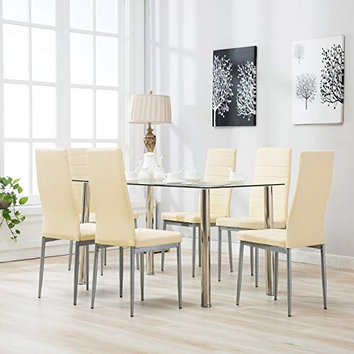 Mecor 53'' Glass Dining Table with Glass Top, Modern Leisure Kitchen