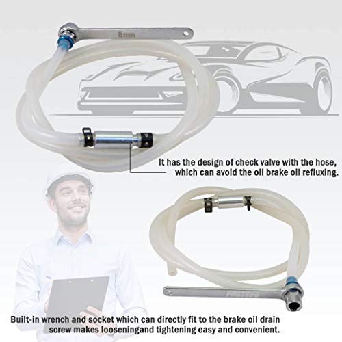 FIRSTINFO Mini 8mm Brake Fluid Clutch Bleeder Hose with 12 Point Wrench andCheck Valve