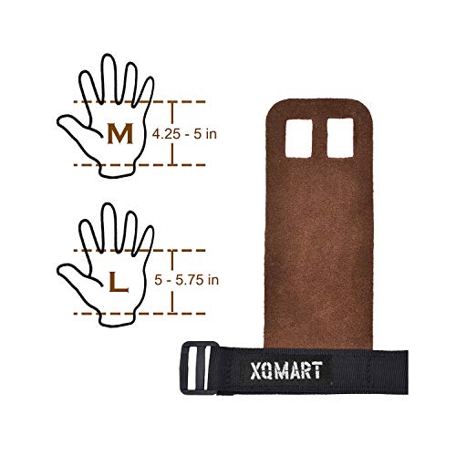 XQMART Leather Gymnastics Hand Grips - Palm Protection and Wrist Support for Cross Training, Kettlebells, Pull ups, Weightlifting, Chin ups, Workout, Exercise (M)