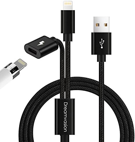 Dreamvasion 2 in 1 Apple Pencil Charger Cable Adapter with Female Lightning Charging Adapter and 3.3ft USB Nylon Braided Charger/Data Cord for iPad Pro 9.7" 10.5" 12.9"/iPad Pencil/iPhone X 8 7