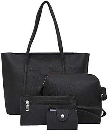 Dreamt Four Pieces Women Four Set Handbag Shoulder Bags Tote Bag Crossbody Wallet (Black)