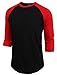 NE PEOPLE Mens 3/4 Sleeve Baseball Tshirt Raglan Jersey Shirt (S-2XL) BlackRed