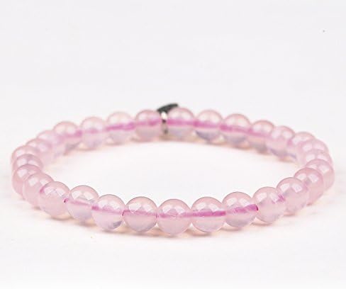 6MM Gemstone Beads Srtetch bracelet with Silver leaf Pendant-Women-Pink Crystal
