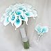 Lily Garden Luxury Calla Lily Bridal Wedding Bouquet 3 Dozen with Groom Boutonniere (Turquoise Picasso)