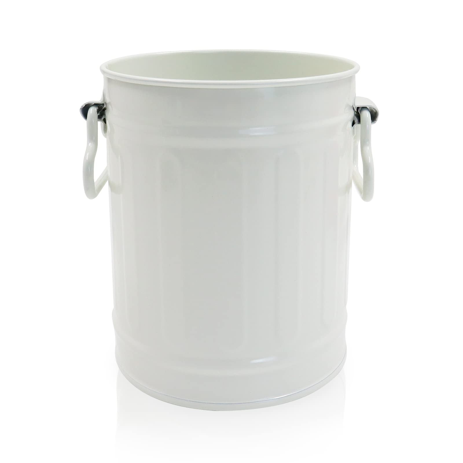 LELE LIFE Retro Barrel Pen Holder with 2 Handles, Metal Pencil Holder Pen Cup, Makeup Brush Holder, Cute Pen Organizer for Desk Office Home, White