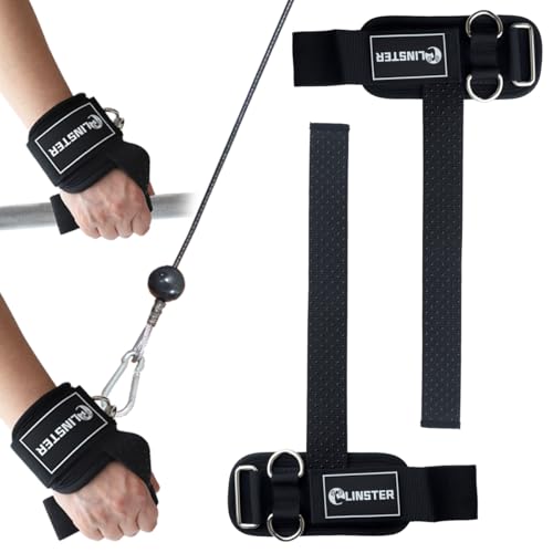 LINSTER Lifting Straps Strength Training with D-Rings, Robust Thick Comfortable Gym Lifting Straps with Neoprene Padded, Non-Slip 2-in-1 Lifting Straps for Weightlifting and Pulley Machine