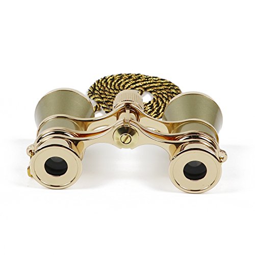 Kingscope 3X25 Vintage Opera Glasses Binoculars for Theater Musical Concert (Golden, with Chain)