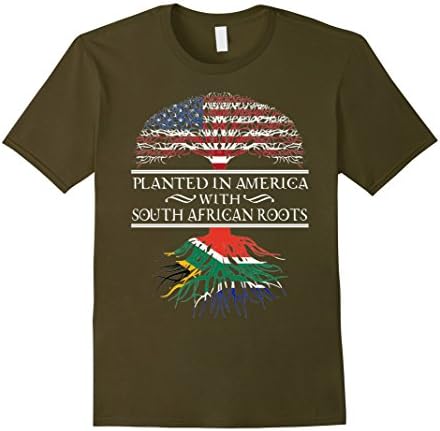 Men's South African American Roots Flag T-Shirt Large Olive