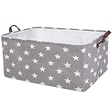 DOKEHOM 22-Inches Thickened X-Large Storage Basket -22x15x13 Inches- Drawstring Canvas Underbed Storage, Square Cotton Linen Collapsible Toy Basket (Grey Star, XL)