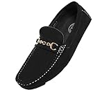 Amali Men’s Microfiber Slip-On Loafer with Chain Ornament, Comfortable Driving Moccasins, Style Ecker