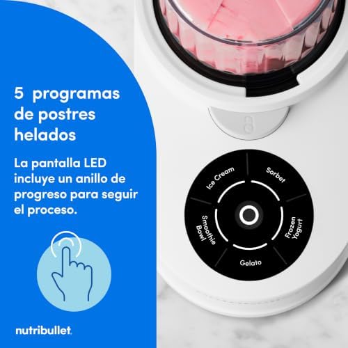 Chill – Heladera para gelato, helados, yogur helado, smoothie bowls, sorbetes, 5 programas automáticos, máquina de helados, 3 recipientes con tapa, ideal para familias, blanco (NBD0503W)