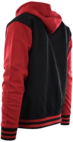 ChoiceApparel Mens Baseball Varsity Jacket with Detachable Hoodie (2XL, BJ01-Black/Red)
