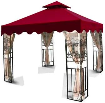 New MTN Gearsmith 10'x10' Two Tier Replacement Garden Gazebo Canopy Top with Scallop Edge Sun Shade - Burgundy