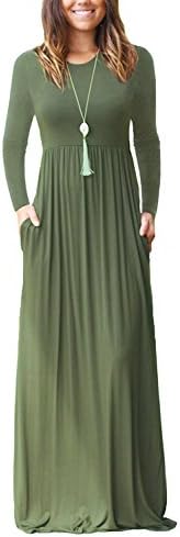 chinese dress ladies GRECERELLE Women Long Sleeve Casual Round Neck Loose Maxi Long Dress with  Pockets, Wine Red, S at Amazon Women's Clothing store main image 1