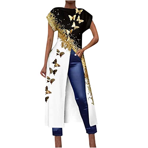 Women's Floral/Butterfly Printed Summer Short Sleeve Front Split