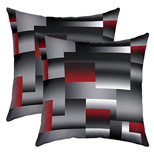 Geometrisches Set mit 2 Kissenbezügen, 60 x 60 cm, geometrisch, rot, grau, schwarz, Kissenhülle, für Zuhause, Wohnzimmer, Dekoration, wendbar, gestreifte Linien, Plaid, modern, Art Dekor, Kissenbezug