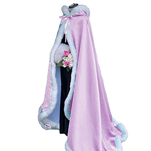 Light Pink Long Wedding Cloak with Hooded Cape Winter Fur Trim and Hand Muff 55 Inches - Thumbnail 3