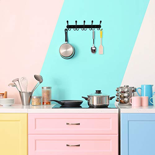 LotFancy Wall Mounted Coat Rack, Black Coat Hooks for Wall, 5 and 3 Tri Hook Racks, Heavy Duty Hook Rail for Hats, Towels, Handbags, Robes, for Kitchen, Mudroom