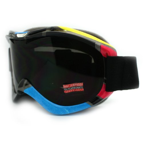 Ski Snowboard Goggles Anti Fog Shatter Proof Black Lens Geometric Design