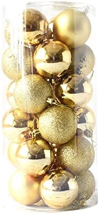 24 PC X 24 Christmas Tree Ball Ornaments Decorations Barrel Plating Assorted Xmas Baubles Pendants (Gold)