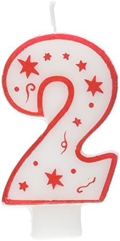 Numeral Birthday Candle with Red Outline, Red Dots and Red Stars (NUMBER 2)
