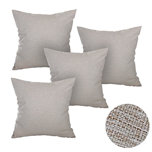 Deconovo Home Decorations Soft Pillow Cases Faux Linen Pillow Covers with Invisible Zipper Throw Cushions Covers for 18 x 18 Inch Beige 4 Pieces ( Only Case, No Insert )