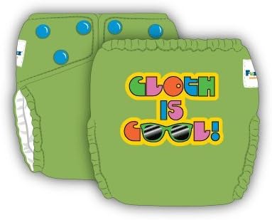 FuzziBunz Diaper Talk Elite One Size Diaper (Cloth is Cool, Apple Green)