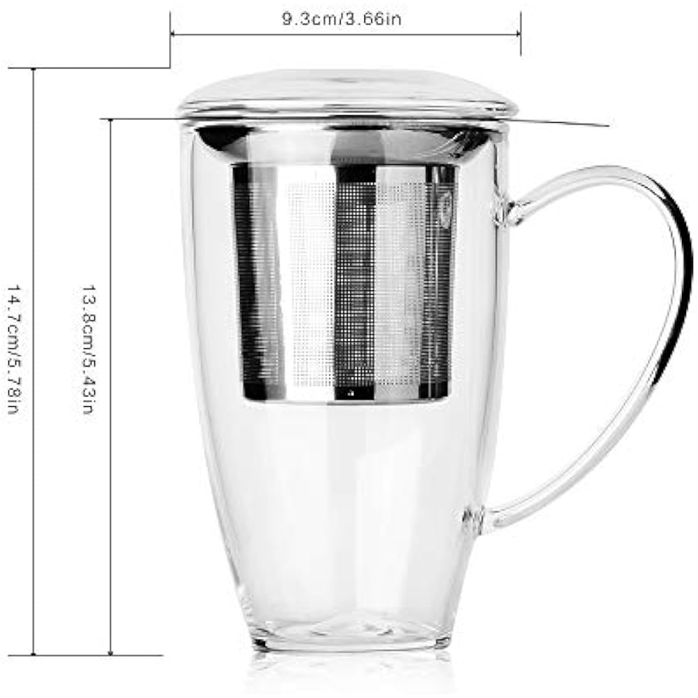 Glass Tea Mug With Infuser And Lid, Cup, 16 OZ Teacups eBay