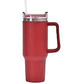 FAMKX 40oz Insulated Travel Mug Tumbler With Handle and Straw,Stainless Steel Double Wall Vacuum Cup Keep Drink Cold and Hot (Red)