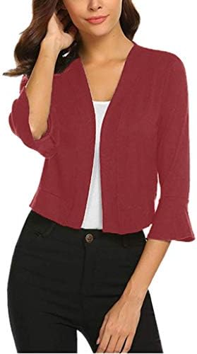 Lovor Womens Classic 3/4 Sleeve Open Front Cropped Cardigans Draped Lightweight Shrugs Cover Up