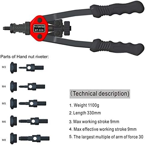 Riveter Gun Auto Rivet Tool 12" Blind Rivet Nut Gun Heavy Hand INSER NUT Tool Manual Mandrels item 1