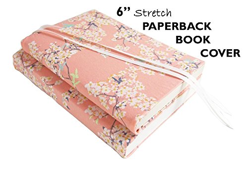 6" TRADE Paperback Book Cover in CHERRY BLOSSOMS Stretch, Floral Book Cover for Paperback Books