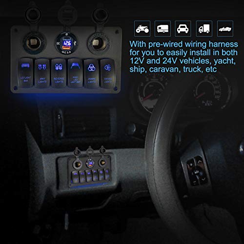 BUNKER INDUST 6 Gang Rocker Switch Panel with Dual Quick Charger 3.0