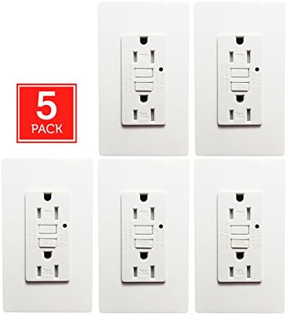 GFCI Wall Outlet -SECKATECH 15 Amp 125 Volt Tamper-Resistant Receptacle with Indicator Light,10 Nylon Wallplates, Screws,White. (5PACK)