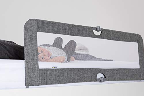 Hauck Sleep N Safe Plus XL Bed Guard for Toddler, 150 x 50 x 44 cm, Foldable Bed Rail for Travel 77 x 6 x 45 cm, Grey