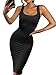 BEAGIMEG Women's Sexy Bodycon Sleeveless Pencil Knee Length Club Tank Dress, Black, Medium