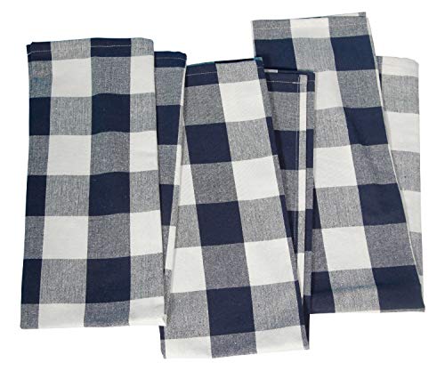 Buffalo Checked Dish Towels - Plaid Dish Cloths - Cotton Buffalo Plaid Dish Towels - Buffalo Check Tea Towel - Checkered Kitchen Towels - Navy Blue Tea Towels (Set of 3 (Navy and Cream), (28x18))