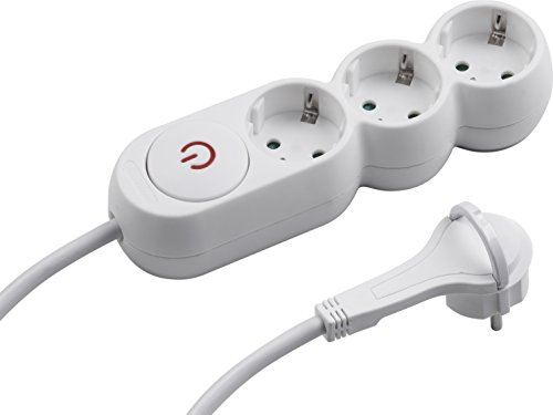 Meister 7430130 3-Way Power Strip – Extra Flat Socket – 1.4 m Cable – White – IP20 Interior – Illuminated Switch/Power Strip with Flat Plug