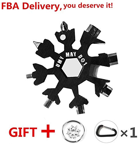 NEW Stainless Steel Snowflake Multi-Tool,18-in-1 Easy N Genius for Portable Keychain screwdriver Bottle opener Pocket Father'day Gift Incredible Tool Bicycle and Outdoor Camping EDC Tools (Black)