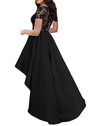 AlvaQ - Vestido de cóctel para mujer de encaje de manga corta con línea A